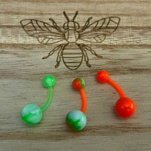 ❤️2/$10 PRICE DROP Set of FLEXIBLE 
Belly Rings green orange white body jewelry
